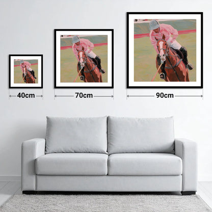 Dusty Pink Pursuit - size guide showing 40cm, 70cm and 90cm art prints
