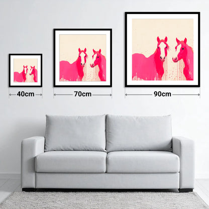 Vivid Pink Companions - size guide showing 40cm, 70cm and 90cm art prints
