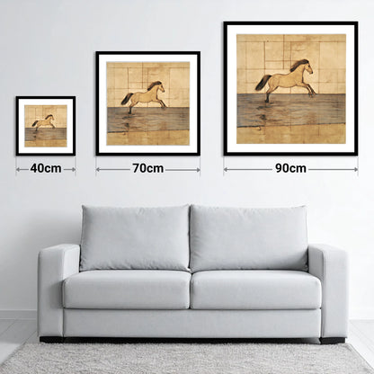 Classical Canter Study - size guide showing 40cm, 70cm and 90cm art prints