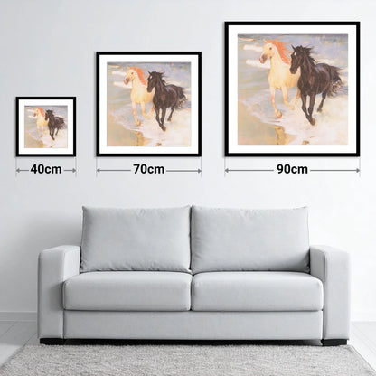 Ethereal Tide Gallop - size guide showing 40cm, 70cm and 90cm art prints