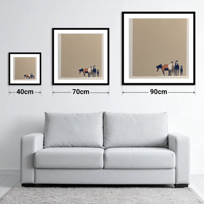 Quiet Desert Herd - size guide showing 40cm, 70cm and 90cm art prints