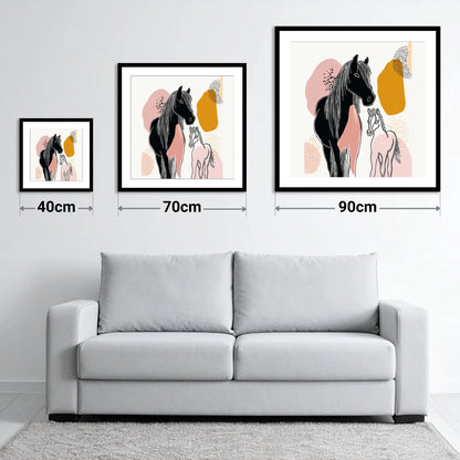 Contemporary Equine Bond - size guide showing 40cm, 70cm and 90cm art prints
