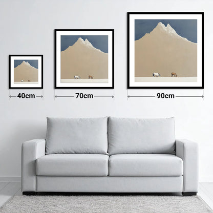 Beneath the Golden Peak - size guide showing 40cm, 70cm and 90cm art prints