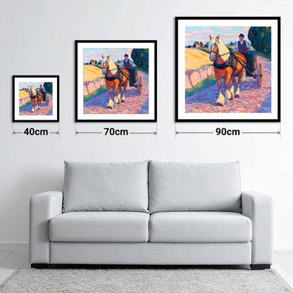 Evening Draught on Cobbles - size guide showing 40cm, 70cm and 90cm art prints