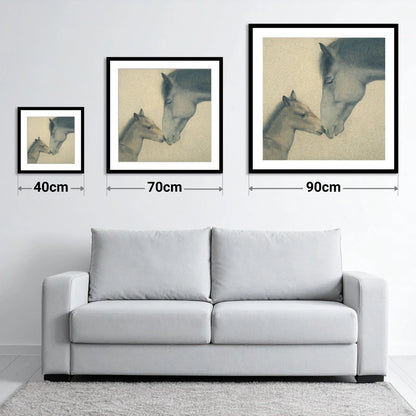 Quiet Devotion - size guide showing 40cm, 70cm and 90cm art prints