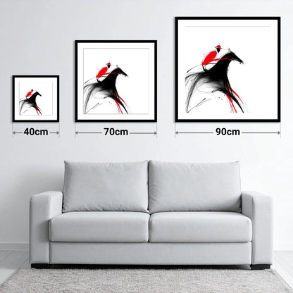 Crimson Pace - size guide showing 40cm, 70cm and 90cm art prints