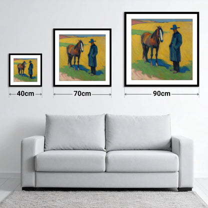 Quiet Western Companions - size guide showing 40cm, 70cm and 90cm art prints