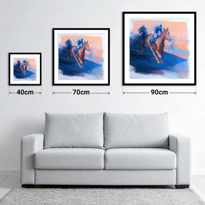 The Blue Furlong - size guide showing 40cm, 70cm and 90cm art prints