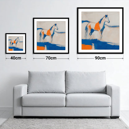 Ultramarine and Orange Profile - size guide showing 40cm, 70cm and 90cm art prints