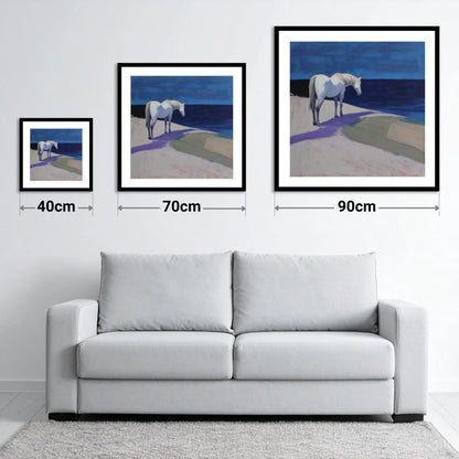 The Quiet Horizon - size guide showing 40cm, 70cm and 90cm art prints