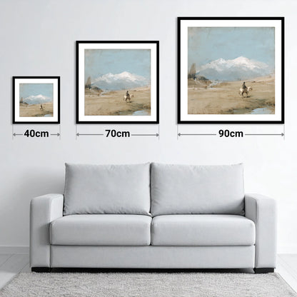 The Distant Range - size guide showing 40cm, 70cm and 90cm art prints
