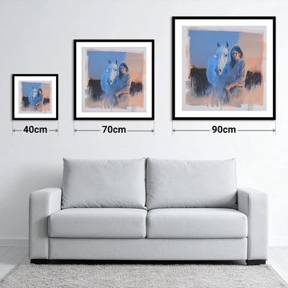 The Silent Connection - size guide showing 40cm, 70cm and 90cm art prints