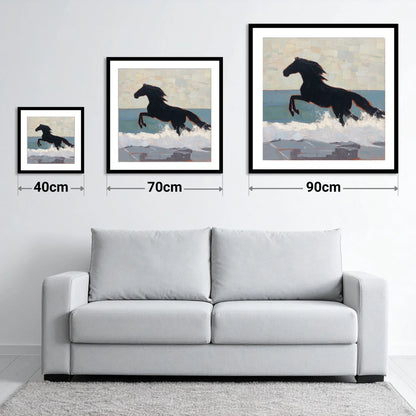 Surf Breaker Silhouette - size guide showing 40cm, 70cm and 90cm art prints