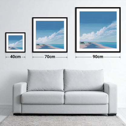 Endless Shoreline Hack - size guide showing 40cm, 70cm and 90cm art prints