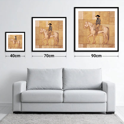 The Golden Trail - size guide showing 40cm, 70cm and 90cm art prints