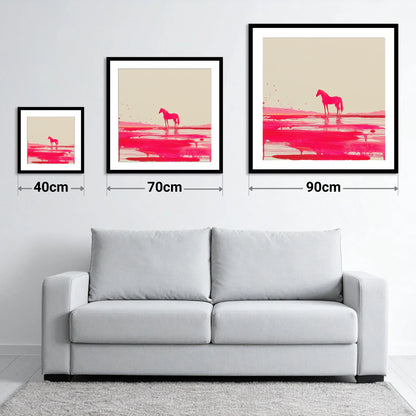 Magenta Horizon Reflection - size guide showing 40cm, 70cm and 90cm art prints