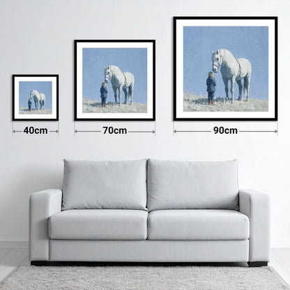 A Quiet Trust - size guide showing 40cm, 70cm and 90cm art prints