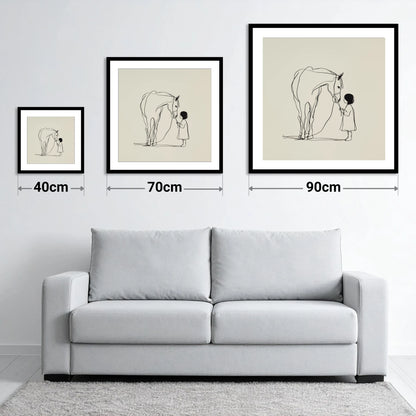 Quiet Trust - size guide showing 40cm, 70cm and 90cm art prints