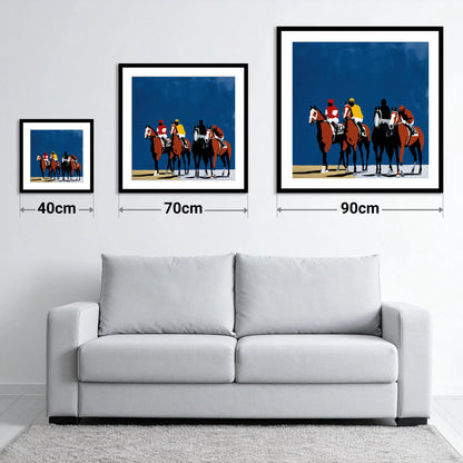 Bold Silks Under Blue - size guide showing 40cm, 70cm and 90cm art prints