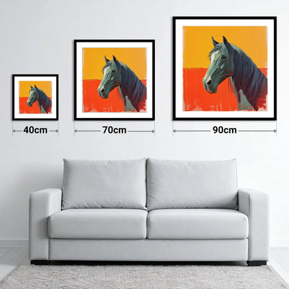 Fiery Grey Portrait - size guide showing 40cm, 70cm and 90cm art prints