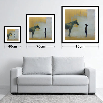A Quiet Understanding - size guide showing 40cm, 70cm and 90cm art prints