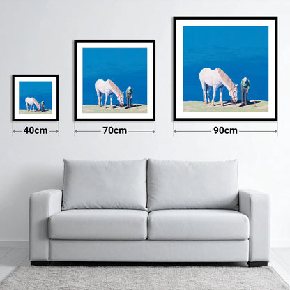 Shared Silence - size guide showing 40cm, 70cm and 90cm art prints