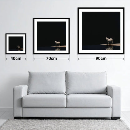 The Luminous Grey - size guide showing 40cm, 70cm and 90cm art prints