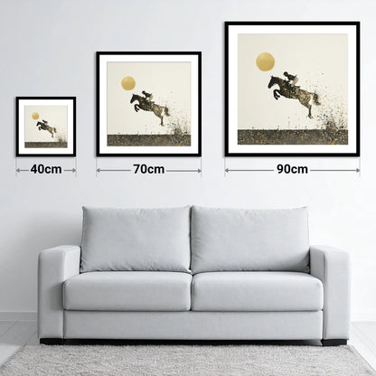 Golden Flight - size guide showing 40cm, 70cm and 90cm art prints