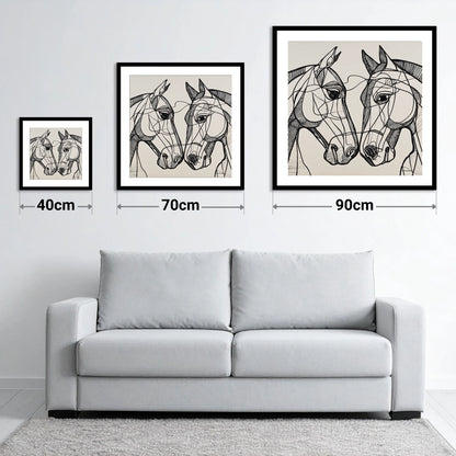 Structural Equine Bond - size guide showing 40cm, 70cm and 90cm art prints