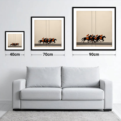 The Orange Silks - size guide showing 40cm, 70cm and 90cm art prints
