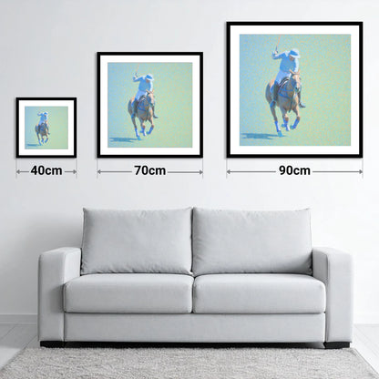 The Shimmering Chukka - size guide showing 40cm, 70cm and 90cm art prints