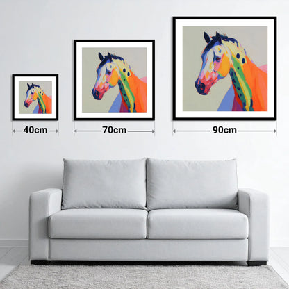 Vibrant Appaloosa Spirit - size guide showing 40cm, 70cm and 90cm art prints