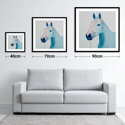 Ethereal Blue Portrait - size guide showing 40cm, 70cm and 90cm art prints