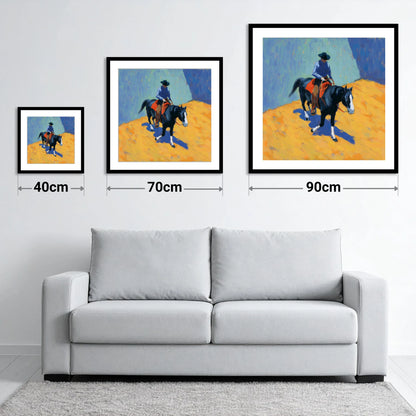 High Noon Arena - size guide showing 40cm, 70cm and 90cm art prints