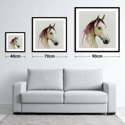 Elegant Plum Wash Portrait - size guide showing 40cm, 70cm and 90cm art prints