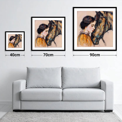 The Unspoken Bond - size guide showing 40cm, 70cm and 90cm art prints
