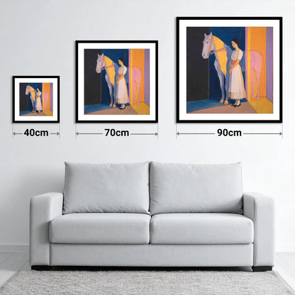Modernist Equine Harmony - size guide showing 40cm, 70cm and 90cm art prints