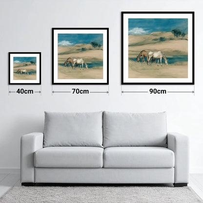 Quiet Companions - size guide showing 40cm, 70cm and 90cm art prints