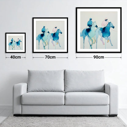 Ethereal Racing Silks - size guide showing 40cm, 70cm and 90cm art prints