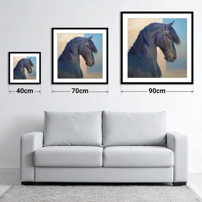 Noble Black Profile - size guide showing 40cm, 70cm and 90cm art prints