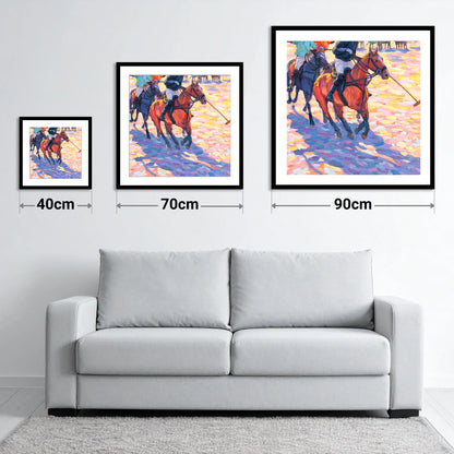 Sunset Chukka Shadows - size guide showing 40cm, 70cm and 90cm art prints