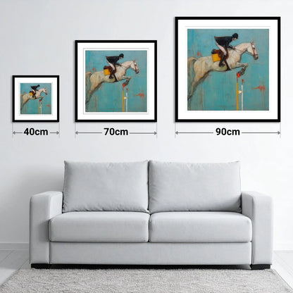 Airborne Over Teal - size guide showing 40cm, 70cm and 90cm art prints