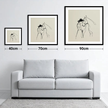 The Gentle Bond - size guide showing 40cm, 70cm and 90cm art prints