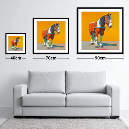 Vibrant Heavy Horse - size guide showing 40cm, 70cm and 90cm art prints