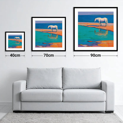 Turquoise Tide Reflections - size guide showing 40cm, 70cm and 90cm art prints