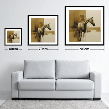 Umber Equine Grace - size guide showing 40cm, 70cm and 90cm art prints