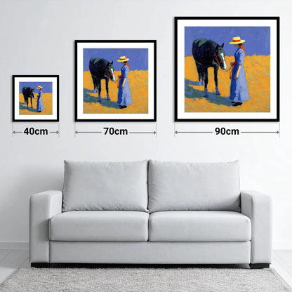 Golden Field Encounter - size guide showing 40cm, 70cm and 90cm art prints