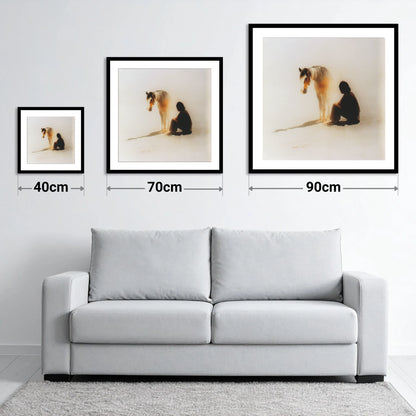 Quiet Presence - size guide showing 40cm, 70cm and 90cm art prints