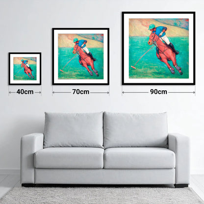 The Crimson Chukka - size guide showing 40cm, 70cm and 90cm art prints