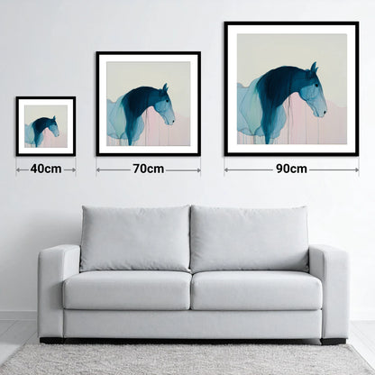 Fluid Blue Grace - size guide showing 40cm, 70cm and 90cm art prints